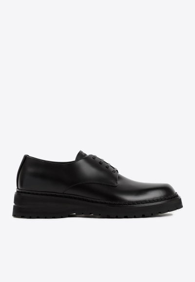 Giorgio Armani Calf Leather Derby Shoes In Black