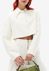 Ganni Long Sleeve Slub Linen Cropped Blazer In Ivory