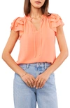 1.state Flutter Sleeve Tie Neck Blouse In Persimmon Orange