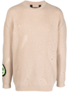 Barrow Distressed Intarsia-knit Logo Jumper In Beige