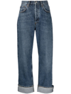 Agolde Fran Cropped Low-rise Straight-leg Jeans In Blue