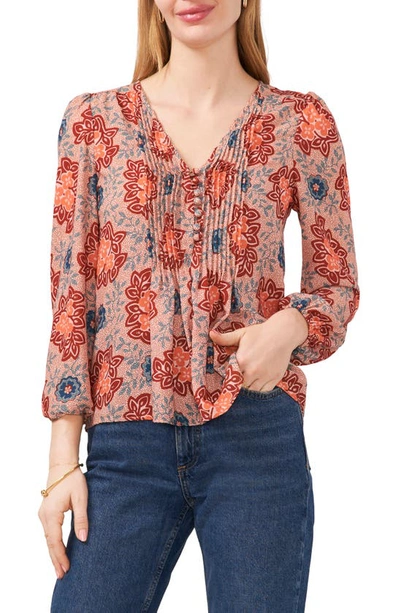 1.state Floral Pleated Button Top In Mauve Coral