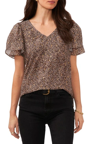 Vince Camuto Print Metallic Tulip Sleeve Blouse In Fox Trot
