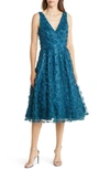 ELIZA J SEQUIN FLORAL APPLIQUÉ FIT & FLARE COCKTAIL DRESS