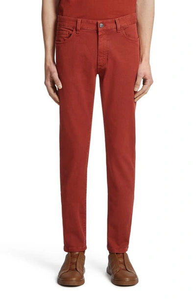 Zegna Garment Dyed City Fit Jeans In 602 Dark Red
