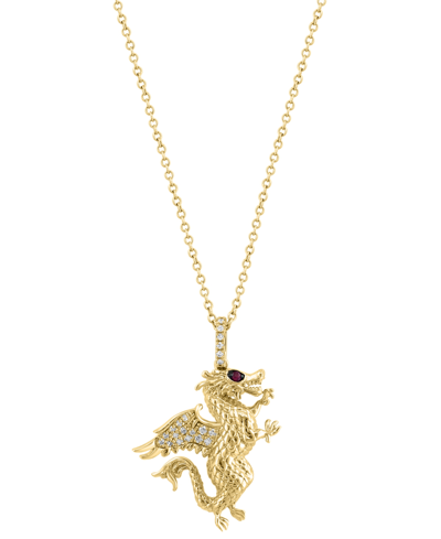 Effy Collection Effy Diamond (1/20 Ct. T.w.) & Ruby Accent Dragon 18" Pendant Necklace In 14k Gold
