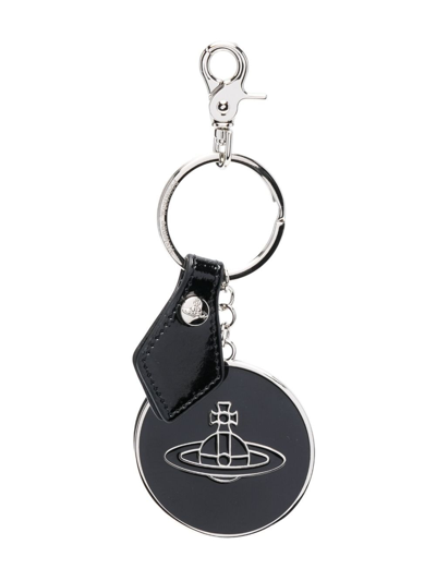 Vivienne Westwood Orb Logo-plaque Patent-leather Keyring In Black