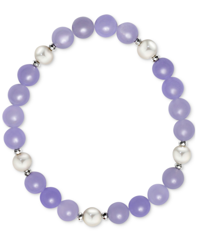 Macy's Dyed Green Jade, Cultured Freshwater Pearl (8mm) & Hematite Stretch Bracelet (also In Lavender Jade,