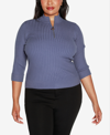 BELLDINI BLACK LABEL PLUS SIZE RIBBED QUARTER ZIP SWEATER