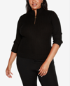 Belldini Black Label Plus Size Ribbed Quarter Zip Sweater In Black
