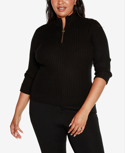 Belldini Black Label Plus Size Ribbed Quarter Zip Sweater