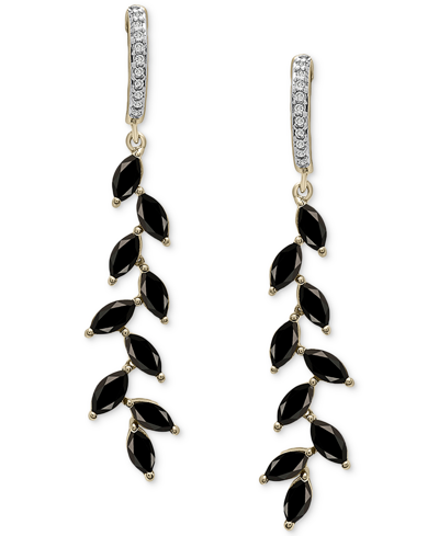 Macy's Onyx & Lab-grown White Sapphire (1/8 Ct. T.w.) Leaf Drop Earrings In 14k Gold-plated Sterling Silver