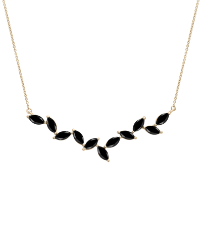 Macy's Onyx Marquise 17" Collar Necklace In 14k Gold-plated Sterling Silver
