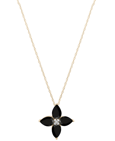 Macy's Onyx & Diamond Accent Quatrefoil 17" Pendant Necklace In 14k Gold