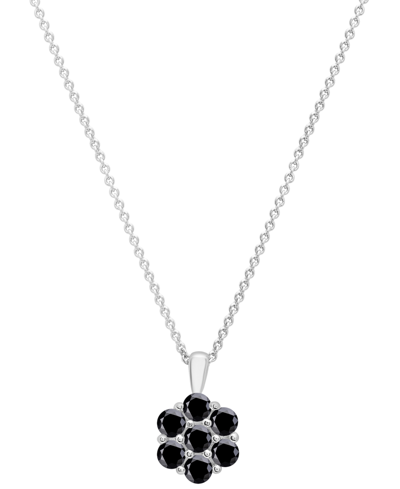 Macy's Onyx Flower 18" Pendant Necklace In Sterling Silver