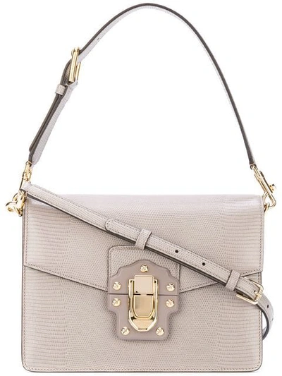 Dolce & Gabbana Lucia Lizard-effect Leather Shoulder Bag In Taupe