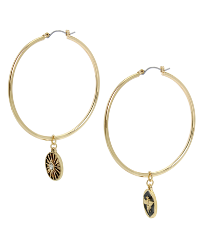 Steve Madden Faux Stone Coin Charm Hoop Earrings In Gold