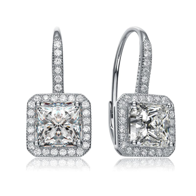 Genevive Cubic Zirconia Sterling Silver Rhodium Plated Square Stud Earrings In Grey