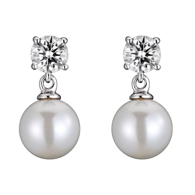 Genevive Gv Cubic Zirconia Sterling Silver Pearl Drop Earrings In White