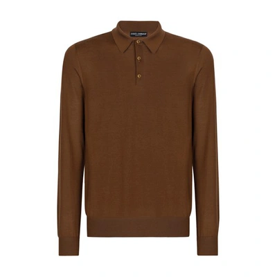 Dolce & Gabbana Cashmere Long-sleeve Polo Shirt In Dark_brown_2