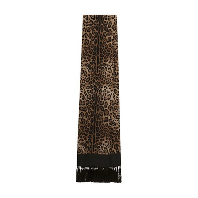 Dolce & Gabbana Fringed Leopard-print Silk Scarf