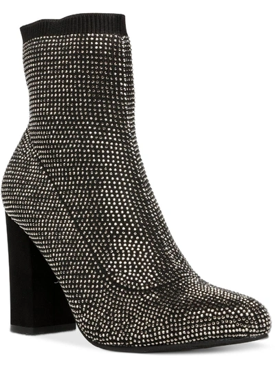 Wild Pair Baybe Womens Rhinestone Block Heel Ankle Boots In Black