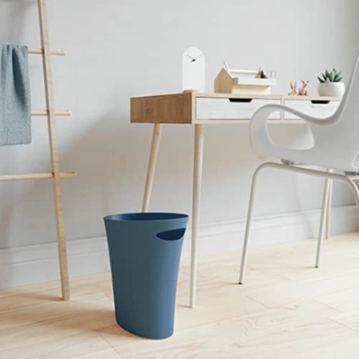 Umbra Skinny Modern Waste Bin For Kitchens, Offices And Bathrooms, Denim In Blue