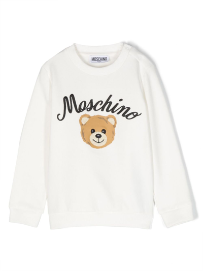 Moschino Babies' Teddy Bear Cotton Sweatshirt In Bianco