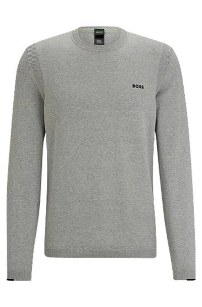 Hugo Boss Cotton-blend Regular-fit Sweater With Logo Detail In Gray