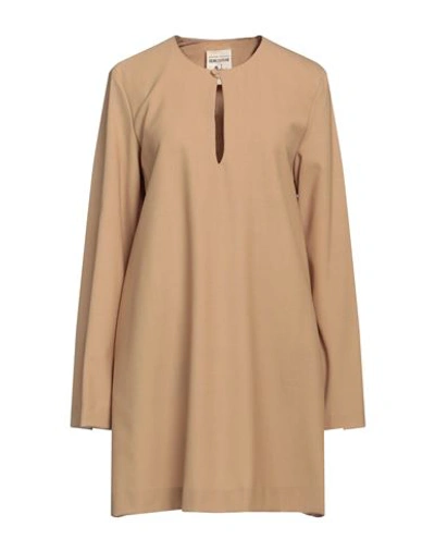 Semicouture Woman Mini Dress Sand Size 8 Polyester, Virgin Wool, Elastane In Beige