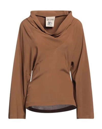 Semicouture Woman Top Brown Size 6 Acetate, Silk In Brown