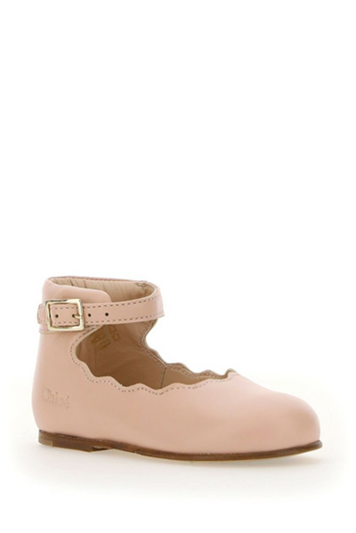 Chloé Kids' Buckled Scalloped Shoes In Pink