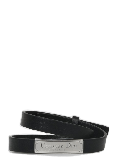 Dior Christian  Couture Logo Ingraved Bracelet In Black