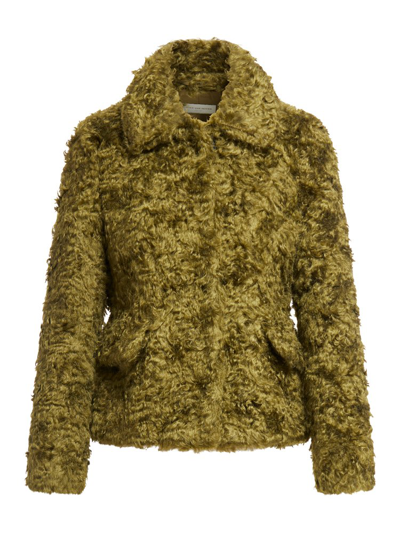 Dries Van Noten Collared Fur Jacket In Green