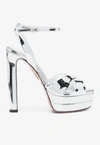 Aquazzura Divine Metallic Crisscross Platform Sandals In Silver