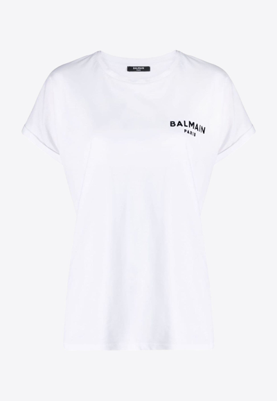 Balmain Flocked Logo Print T-shirt In White