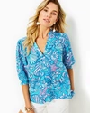 Lilly Pulitzer Mialeigh Elbow Sleeve Linen Top In Amalfi Blue Sound The Sirens