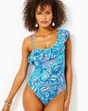 Lilly Pulitzer Caelum Ruffle One-piece Swimsuit In Amalfi Blue Sound The Sirens