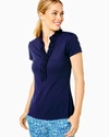Lilly Pulitzer Upf 50+ Luxletic Frida Ruffle Polo Top In True Navy