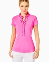 Lilly Pulitzer Upf 50+ Luxletic Frida Ruffle Polo Top In Pink Isle