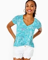 Lilly Pulitzer Etta V-neck Top In Shorely Blue Nyc Toile