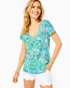 Lilly Pulitzer Etta V-neck Top In Surf Blue Lilly Loves South Carolina