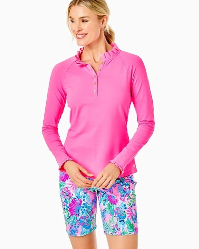 Lilly Pulitzer Upf 50+ Luxletic Hutton Polo In Pink Isle