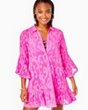 Lilly Pulitzer Linley Coverup In Plumeria Pink Poly Crepe Swirl Clip