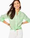 Lilly Pulitzer Sea View Linen Button Down Top In Pistachio Green