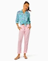 Lilly Pulitzer 31" Taron Mid-rise Linen Pant In Pink Blossom