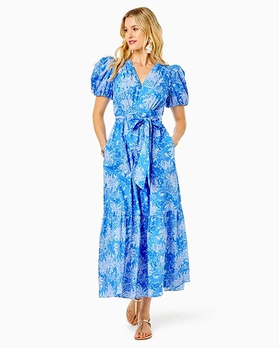 Lilly Pulitzer Women's Ezralyn Belted Floral Maxi Dress In Boca Blue Croc And Lock It