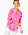 Lilly Pulitzer Sea View Linen Button Down Top In Aura Pink