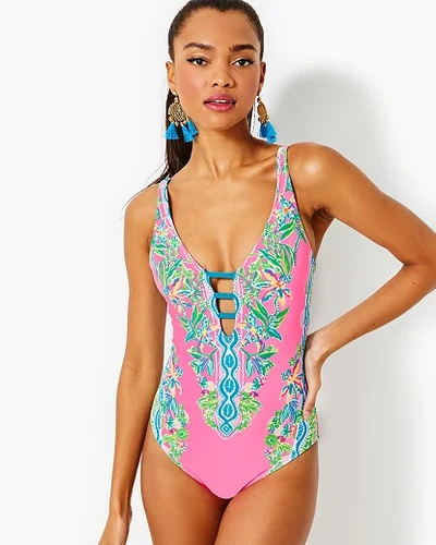 Lilly Pulitzer Jaspen One-piece Swimsuit In Havana Pink Orchid Soiree Engineered One Piece