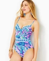 Lilly Pulitzer Palma One-piece Swimsuit In Blue Tang Sitting Seaside